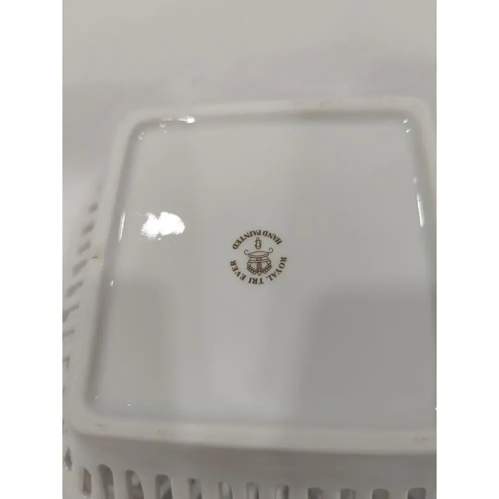 Royal Tri Ever Blue Windmill Porcelain Hand Painted Decorative Basket Bowl